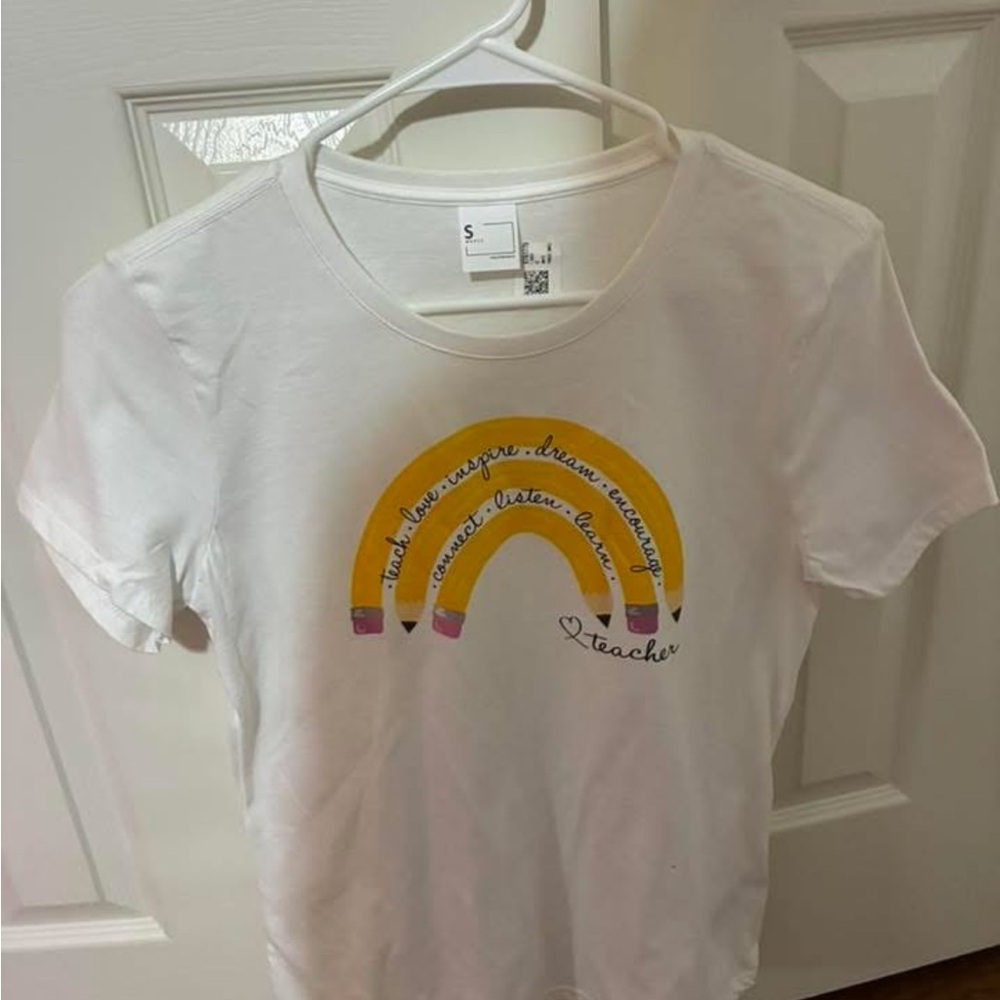 Teacher Pencil Rainbow Graphic Tee - White